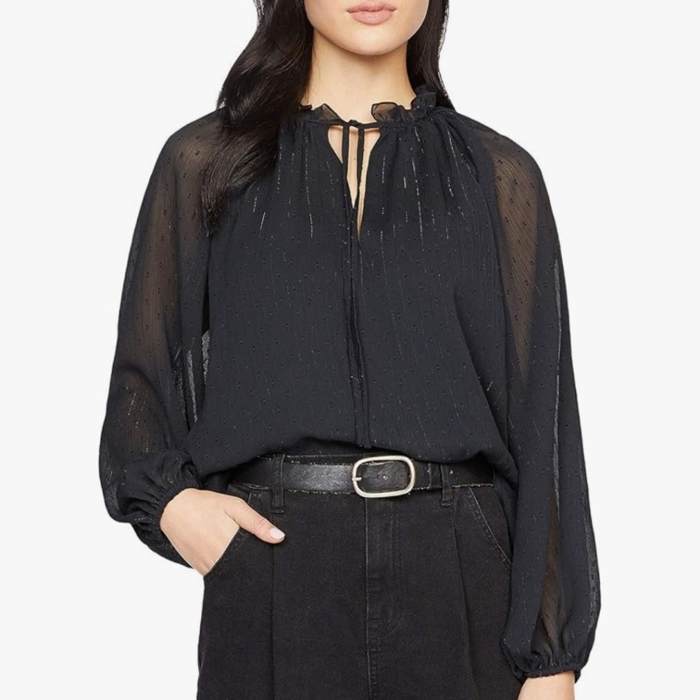 NWT Evereve Sanctuary Live It Up Volume Blouse Sheer Black Size Large